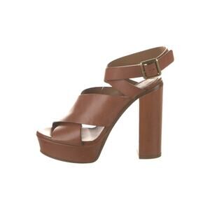 Chloe Brown Leather Ankle Strap Platform Block Heels Sandals Size 39.5 Italy